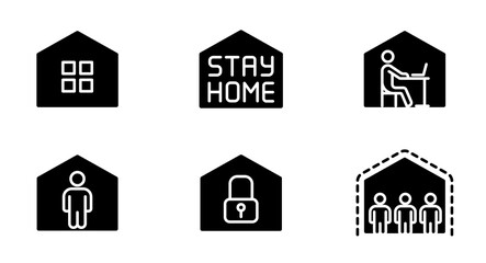 stay home silhouette vector icons isolated on white. coronavirus covid-19 icon set for web, mobile apps, ui design and print