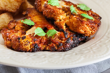 Vegetarian roasted cauliflower steak with herbs