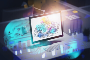 Colorful business goal sketch on computer screen