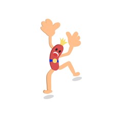 vector illustration of stylish sausages like humans, cute cartoon sausages,mascot, isolated white background