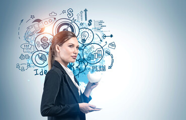 Woman with coffee and her business plan