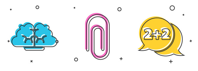 Set Human brain, Paper clip and Equation solution icon. Vector