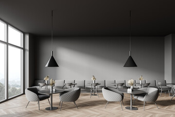 Loft grey cafeteria interior with sofa