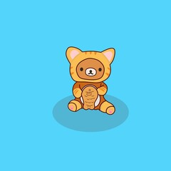 vector illustration of a cute cat. the orange cat is hugging a fish. flat design cute cats. mascot cats. wallpapers