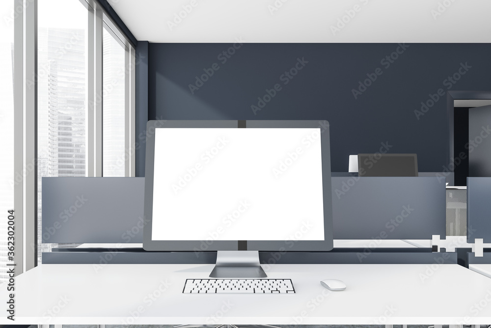 Poster mock up computer screen in grey office
