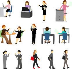 手描き　ビジネス　人物イラストセット