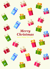Christmas decorative gifts. Merry Christmas and a Happy New Year. Flat style vector illustration.