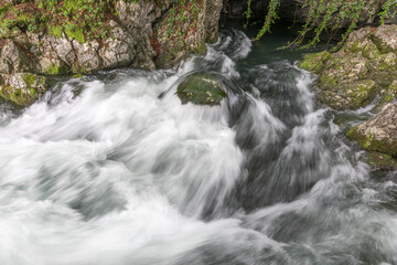 Schwarzbach river near Gollinger Waterfall in Austria. Long exposure