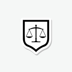 Simple Law Sticker Icon design with shield isolated on gray background