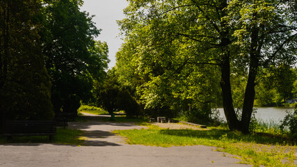 Beautiful views in the Silesian park in Chorzów. Ready for entry.