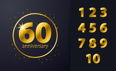 Happy 60th Anniversary Background Template. For Celebration, Invitation Card, And Greeting Card Or Wedding Anniversary. With Black And Gold Colour. Vector Illustration