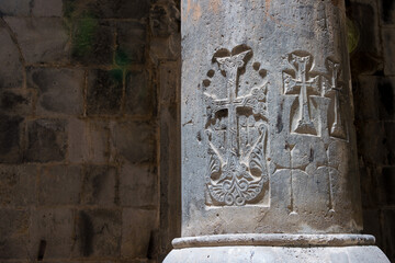 Pillar at Sanahin Monastery in Sanahin village, Alaverdi, Lori, Armenia. It is part of the World Heritage Site - Monasteries of Haghpat and Sanahin.