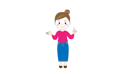 指を立てて説明する女性
