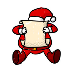 Merry Christmas retro vintage hand drawn card. Vector illustration. Doodle cartoon Funny Santa with list of bad and good boys and girls. Happy New Year Concept.