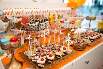 delicious sweet dessert candy bar on celebration.