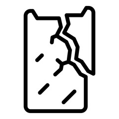 Cracked screen icon. Outline cracked screen vector icon for web design isolated on white background