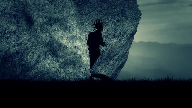 Medusa the Gorgo of the Greek mythology Waiting Outside her Cave