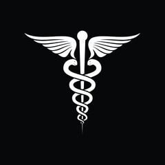 Caduceus icon vector. Caduceus simple sign. Caduceus medical symbol on black background.