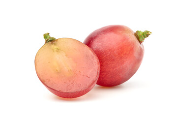 Close-up Juicy grapes with cut in half isolated on white background. Clipping path.
