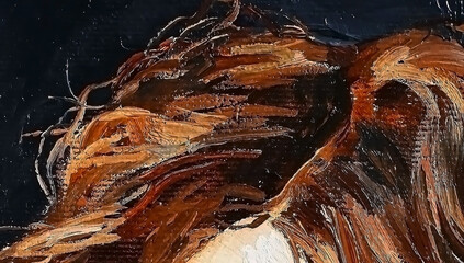 Expressive interwoven tangled brown hair. Abstract art, oil painting on canvas.                               