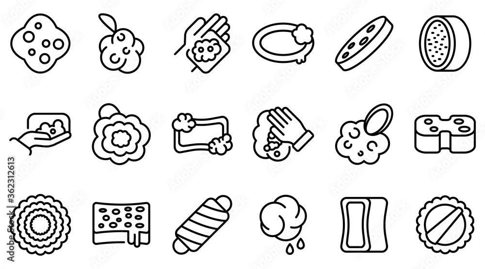 Poster washcloth icons set. outline set of washcloth vector icons for web design isolated on white backgrou