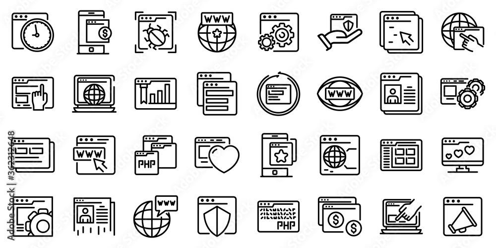 Poster browser icons set. outline set of browser vector icons for web design isolated on white background