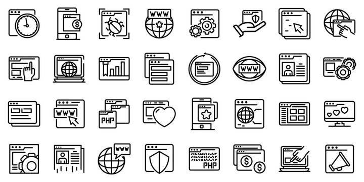 Browser icons set. Outline set of browser vector icons for web design isolated on white background