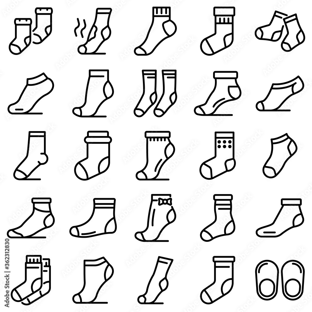 Poster socks icons set. outline set of socks vector icons for web design isolated on white background