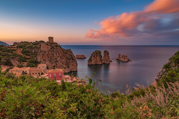 Fototapeta na wymiar La tonnara di Scopello al tramonto, Sicilia
