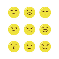set of vector yellow emoticon, face expression, chat emoji