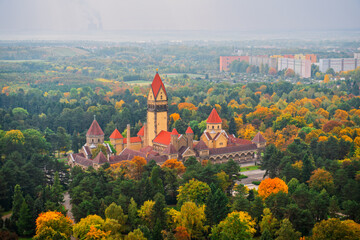 Leipzig, Panorama. Beautiful autumn day, top view on the city from Voelkerschlachtdenkmal.