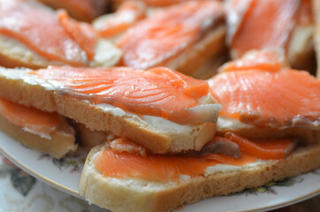 Sandwiches with butter and fish. Healthy tasty snack