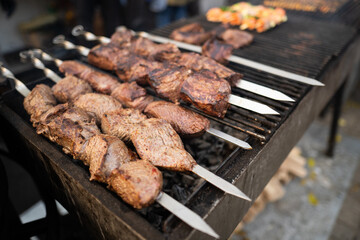 delicious and fragrant skewers grilled for barbecue