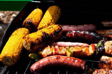 grilled meat roasted sweetcorn picnic barbecue