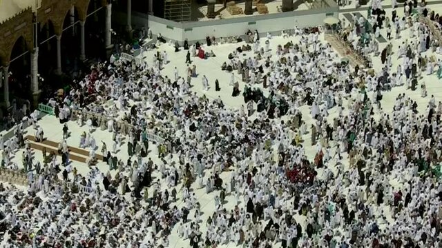 MECCA, SAUDI ARABIA– august 2019: Pilgrims all over the world perform tawaf around Kaaba during umrah or hajj.