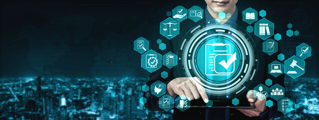Compliance rule law and regulation graphic interface for business quality policy planning to meet...