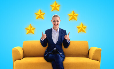 Customer review satisfaction feedback survey concept. User give rating to service experience on...