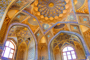 Ceiling of Ak-Saray Mausoleum. a famous historic site in Samarkand, Uzbekistan.