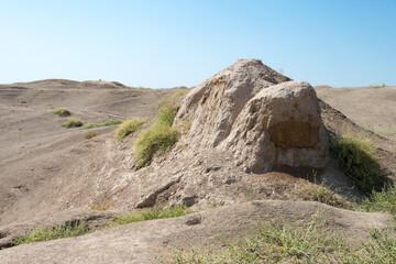 Remains of Ancient city of Afrasiyab (500 BC - 1220 AD) in Samarkand, Uzbekistan. It is part of the Samarkand - Crossroad of Cultures World Heritage Site.