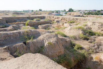 Fototapeta na wymiar Remains of Ancient city of Afrasiyab (500 BC - 1220 AD) in Samarkand, Uzbekistan. It is part of the Samarkand - Crossroad of Cultures World Heritage Site.