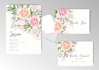 Elegant Wedding Card with Watercolor Creamy Splash background and Floral