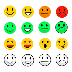 Vector flat emoticon set of smiles, happy, sad, laughing and angry face.Isolated vector illustration on white background.