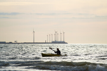 Kayak boat at sea in the evening