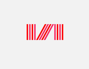 Creative bright red logo sign letter N from stripes for your company