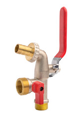 Two way brass bib cock tap. Nozzle cock on two outputs with red quarter turn handle. New brass...