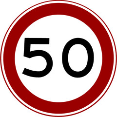 Red and white traffic sign from the Netherlands with speed 50 which is also used for birthday or aniversity