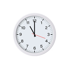 Circle clock isolated on white background. 11 o'clock. Vector illustration