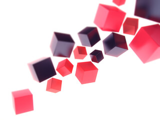 Geometrical background with abstract color cubes and space for text (black and red)