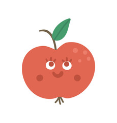 Vector kawaii apple illustration. Back to school educational clipart. Cute flat style smiling fruit with eyes. Funny picture for kids.