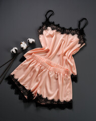 layout of women's nightwear, pajamas, delicate, beautiful, fashionable, comfortable